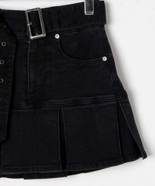 WEGO ベルト付デニムプリーツスカパン ブラック