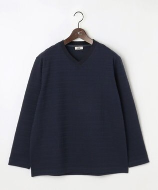 JOSEPH ABBOUD 【キングサイズ・オーガニックコットン使用・日本素材・日本縫製】 オーガニックヘリンボ-ンリンクス Vネック Tシャツ ネイビー系