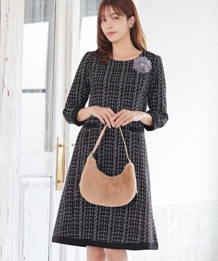 Tiaclasse ツイードAラインワンピース ブラック