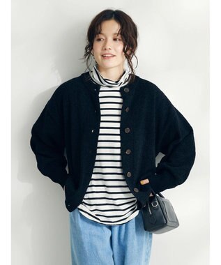 CRAFT STANDARD BOUTIQUE 洗えるコードモールクルーネックカーデイガン Black