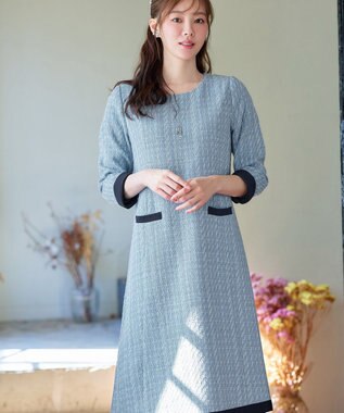 Tiaclasse ツイードAラインワンピース サックス