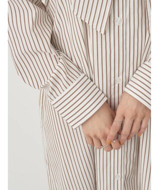 earth music&ecology ボウタイシャツワンピース Stripe Brown