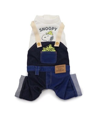 PET PARADISE スヌーピー デニム オーバーオール風 ロンパース 小型犬 ホワイト×ブラック