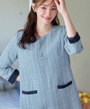 Tiaclasse ツイードAラインワンピース サックス