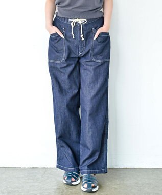 caqu FS linen easy wide リネンウエストゴムワイドストレート rinse