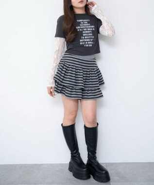 WEGO 【ウエストゴム】スウェットフリルスカパン 柄3