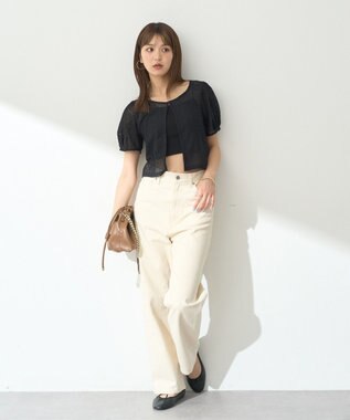 earth music&ecology フラワーコード刺繍カーディガン Black