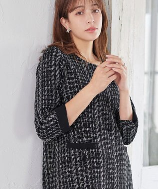 Tiaclasse ツイードAラインワンピース ブラック