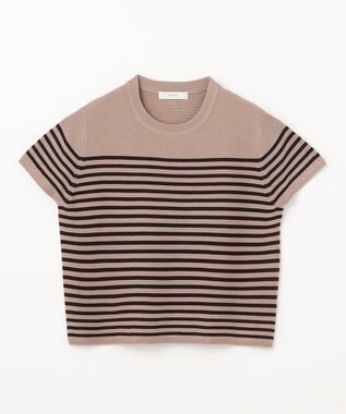 ANY クロップド丈ガーターニット モカベース×ブラックライン