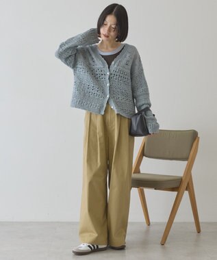 AMERICAN HOLIC 【前後2WAY】レース透かし編みニットカーディガン Sax