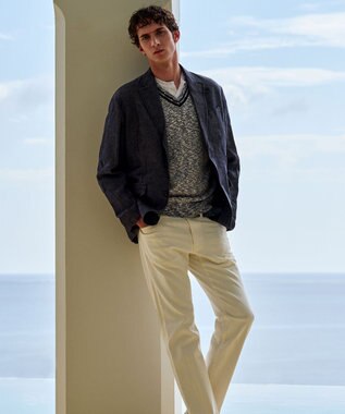 JOSEPH ABBOUD 【JAPANファブリック/セットアップ/清涼】LINEN DENIM ジャケット ネイビー系