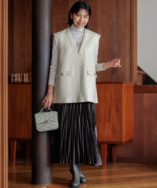 23区 【洗える】レザーライクプリーツ スカート ダークブラウン系