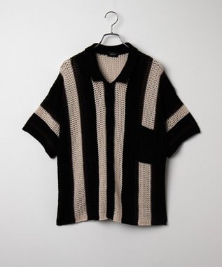 WEGO メッシュストライプニットカーディガン（SS） ブラック