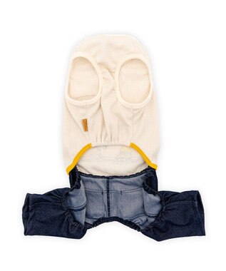 PET PARADISE スヌーピー  ワッペン パンツつなぎ 小型犬 ベージュ×ネイビー