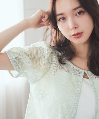 earth music&ecology フラワーコード刺繍カーディガン Mint