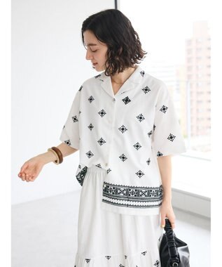 CRAFT STANDARD BOUTIQUE パネル刺繍開襟シャツ Off White