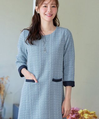 Tiaclasse ツイードAラインワンピース サックス