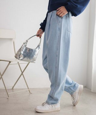 WEGO 【ウエストゴム】ウエストフリルデニムマムパンツ デニム淡色