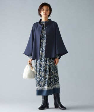 自由区 S ライトウールダブルクロススタンドカラー ジャケット ネイビー系