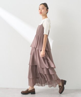 earth music&ecology アシンメトリーティアードワンピース Mocha