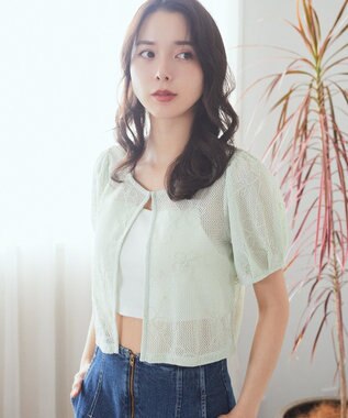 earth music&ecology フラワーコード刺繍カーディガン Mint