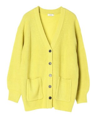 earth music&ecology アンチピリング畦Ｖネックカーディガン Lime Green