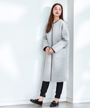 Tiaclasse パイピングノーカラーダンボールコート グレー