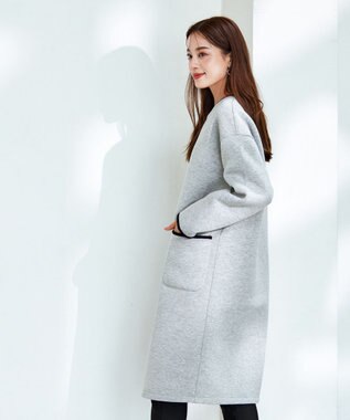 Tiaclasse パイピングノーカラーダンボールコート グレー