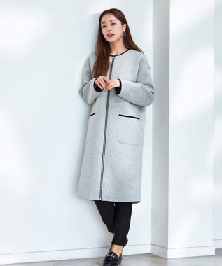 Tiaclasse パイピングノーカラーダンボールコート グレー