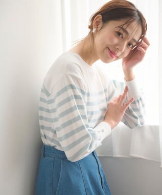 Feroux 【洗える】ビジューポイント ニット スカイブルー系1