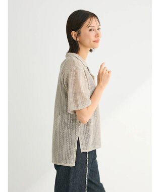 Green Parks レース開襟ブラウス Gray Beige