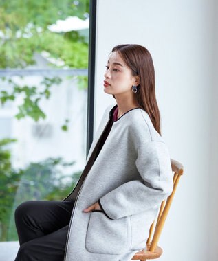 Tiaclasse パイピングノーカラーダンボールコート グレー