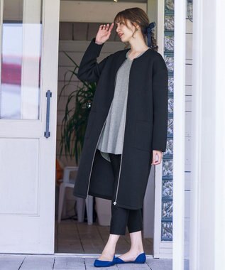 Tiaclasse パイピングノーカラーダンボールコート ブラック