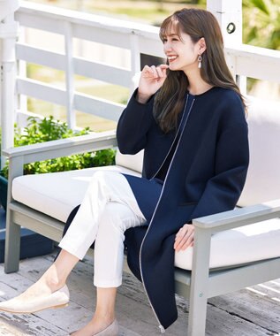 Tiaclasse パイピングノーカラーダンボールコート ネイビー