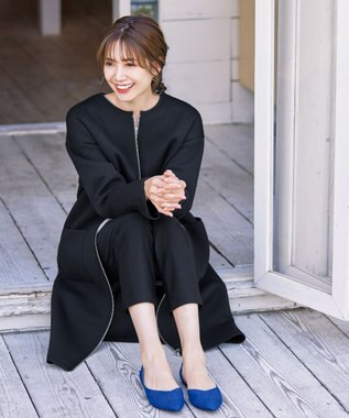 Tiaclasse パイピングノーカラーダンボールコート ブラック