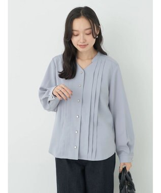 earth music&ecology タックブラウス Grayish Blue