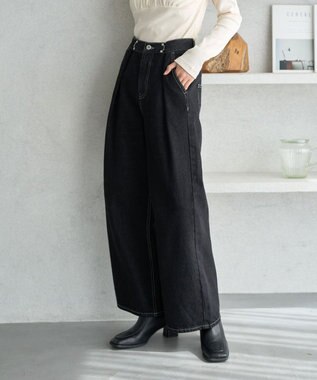 earth music&ecology タックホックデニムパンツ Black