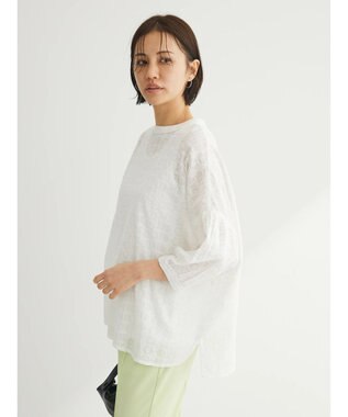 Green Parks インド綿 SET２点 刺繍７分丈ブラウス＋タンクトップ Off White