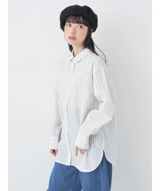 earth music&ecology レギュラーカラーシャツ Stripe Ivory