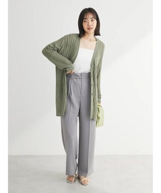 Green Parks 推しニット　リブ編みミドル丈カーディガン Khaki