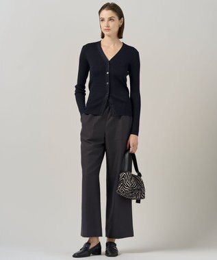 ICB L 【洗える】 エクストラファインメリノリブ Vネックカーディガン ネイビーラメ系