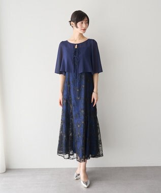 YECCA VECCA 【2点SET】フラワー柄スパンコール刺繍ドレス Navy