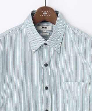 JOSEPH ABBOUD 【オーガニックコットン】JOE COTTON シャンブレーサテンストライプ シャツ グリーン系1