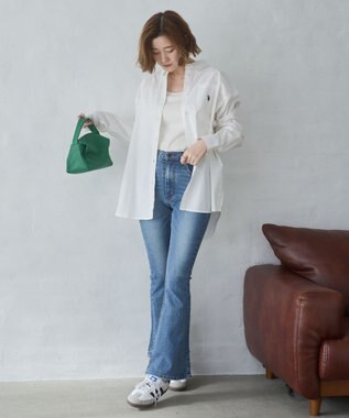 WEGO 【美脚パンツ】ストレッチフレアデニムパンツ デニム中濃色