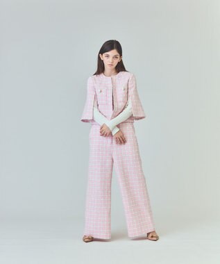 GRACE CONTINENTAL チェックツイードショートジャケット ピンク