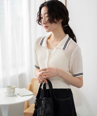 WEGO 襟付きメッシュニットショートカーデ ホワイト