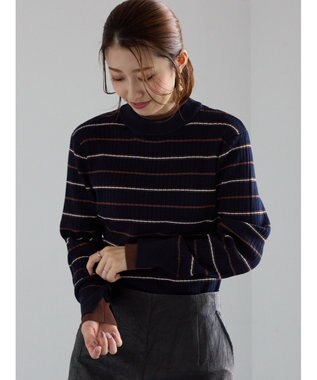 Te chichi 配色レイヤードリブニットプルオーバー ネイビー