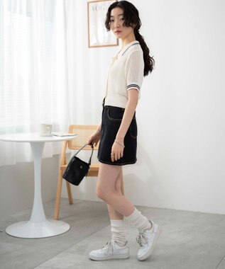 WEGO 襟付きメッシュニットショートカーデ ホワイト