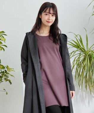 Tiaclasse ウール調フレアフードコート チャコールグレー