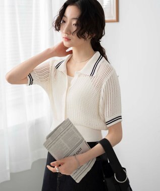 WEGO 襟付きメッシュニットショートカーデ ホワイト